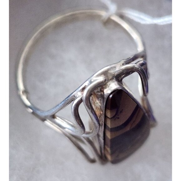 Ring Band Montana Agate Silver Stone 25 x 10 mm Size 10  6.3 gr   Jerry Fran Har - Picture 6 of 15